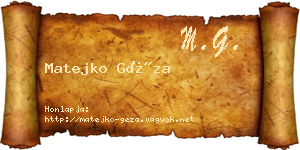 Matejko Géza névjegykártya